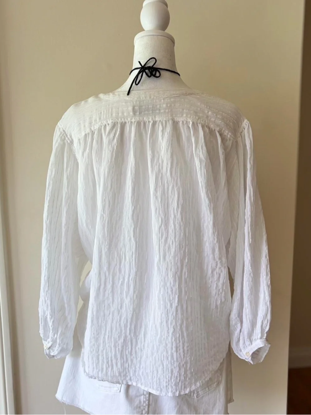 White boho peasant poet button blouse puff sleeve prairie pirate Ann Taylor XS